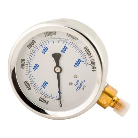 Bva Hydraulics BVA Hydraulic Pressure Gauge, 4in Face Glycerin Filled 0-15,000 PSI 1/4in-18 NPTF GW4014